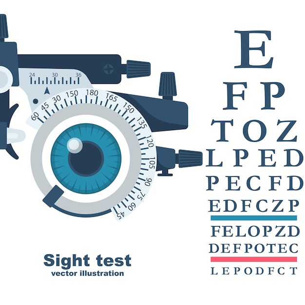 Vettore test della vista diagnosi della vista telaio per il test dell'occhio