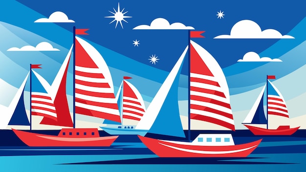 The sight of vibrant sailboats adorned with stars and stripes on a clear summer day is a reminder of