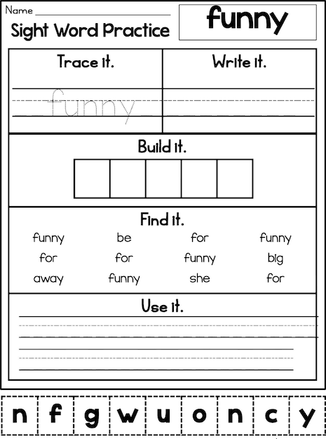 Sight Word Practice trace it Write it Build it Find it Use it