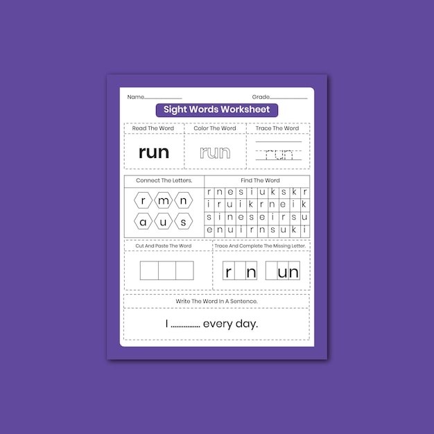 Sight word practice worksheets for kids