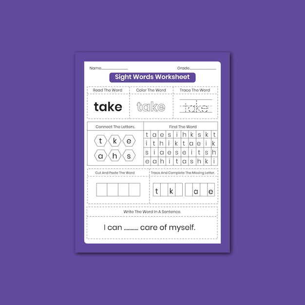 Sight word tracing worksheets for kids