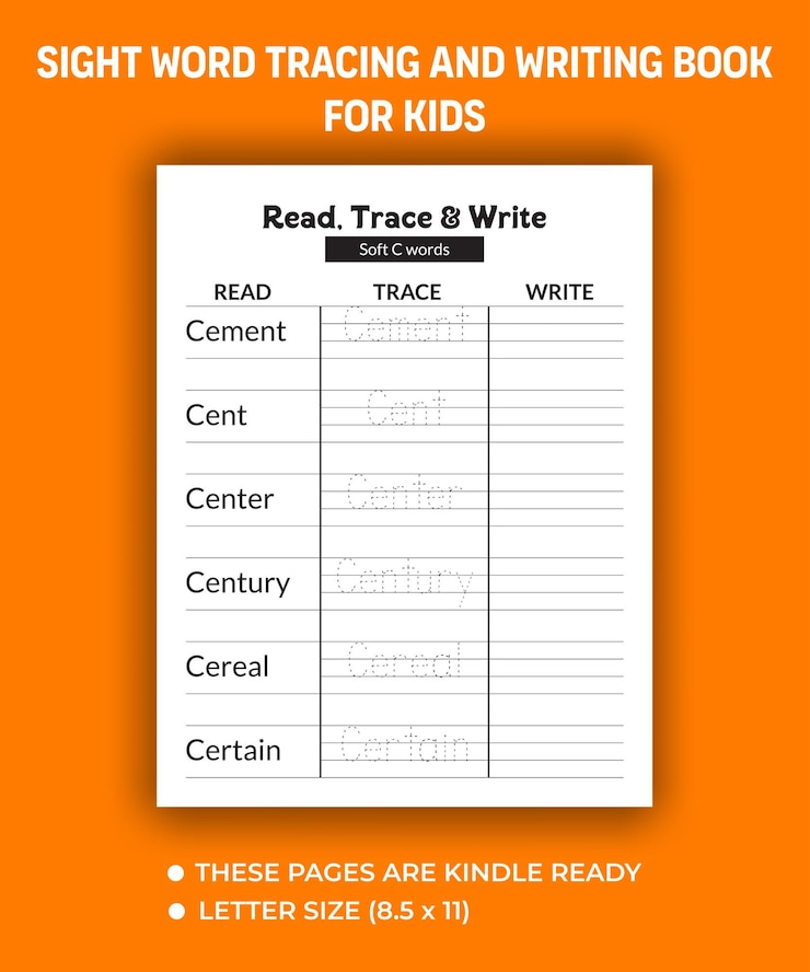 Vector sight word tracing and writing activity book for kids