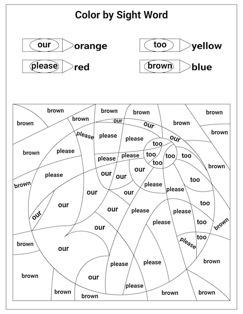 Sight words coloring pages educatief werkblad voor voorschoolse en basisschool leren, kleuren