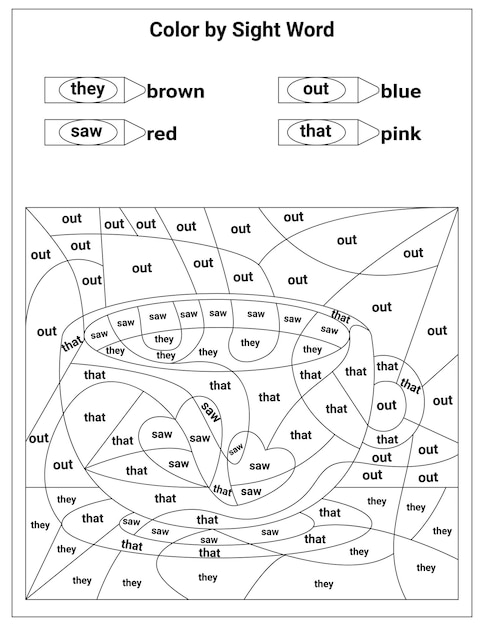 Sight Words Coloring Pages 就学前および小学校の学習のための教育用ワークシート、ぬりえ