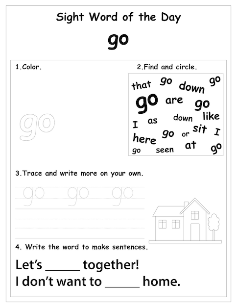 Sight Words Educational Worksheet for preschool and primary school learning, Coloring activities for