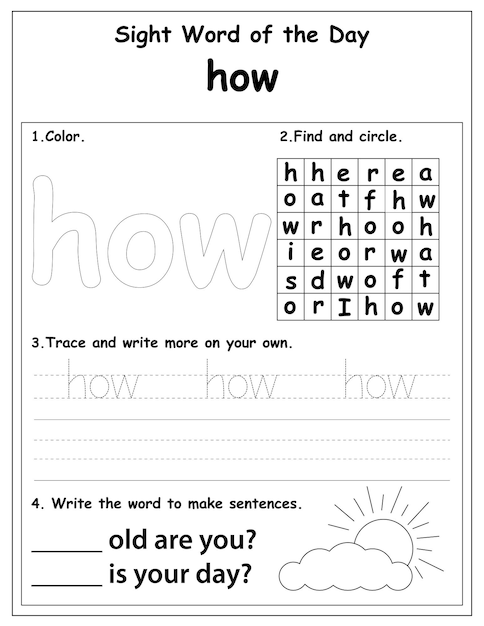 Sight Words Educational Worksheet for preschool and primary school learning, Coloring activities for