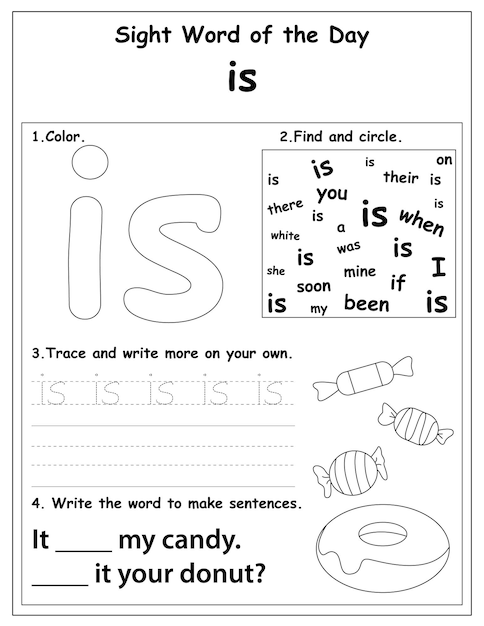 Foglio di lavoro educativo sight words per l'apprendimento in età prescolare e primaria, attività da colorare per