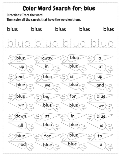 Sight Words Search Educatief werkblad voor voorschoolse en basisschool leren, Kleurplaten