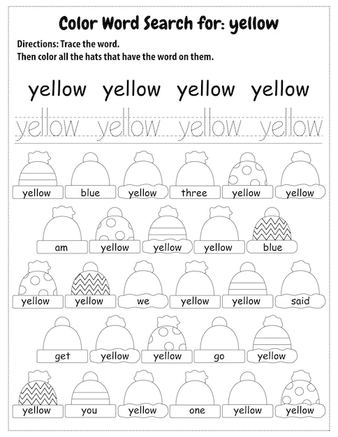 Sight Words Search Educatief werkblad voor voorschoolse en basisschool leren, Kleurplaten