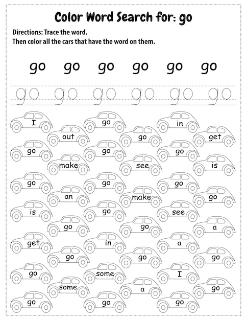 Sight Words Search Educational Worksheet for preschool and primary school learning, Coloring pages