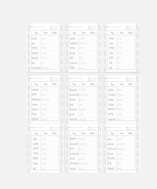 Sight Words Tracing Worksheets