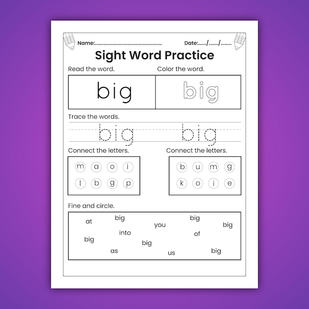 Sight Words-werkbladen voor kinderen