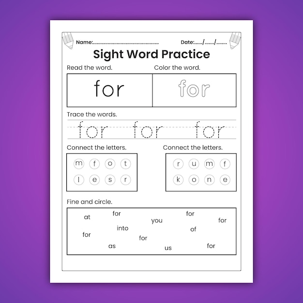 Sight Words-werkbladen voor kinderen