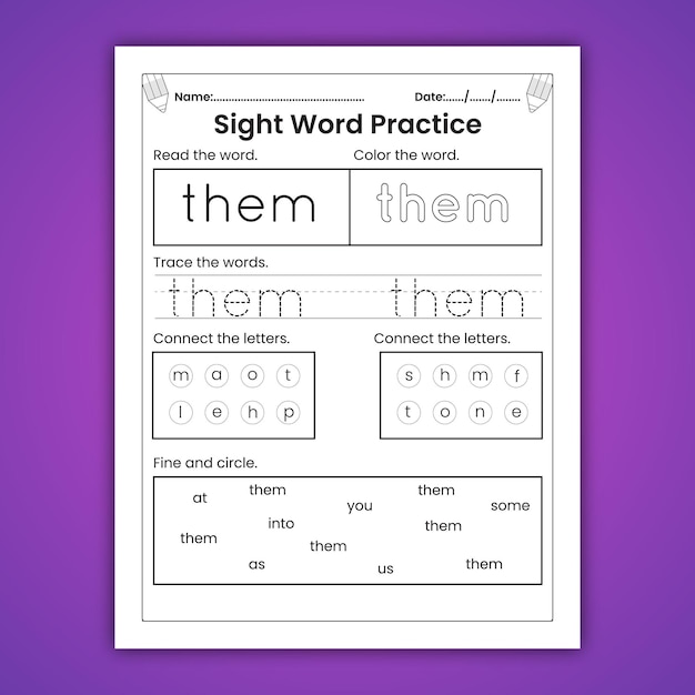 Sight Words-werkbladen voor kinderen