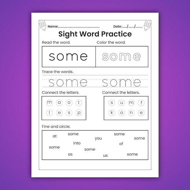 Sight words worksheets for kids