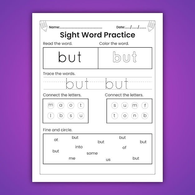 Sight words worksheets for kids