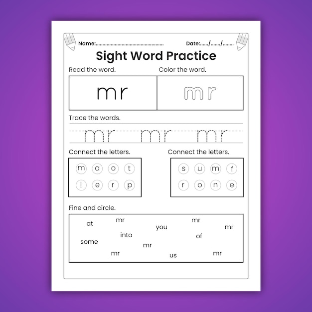 Fogli di lavoro di sight words per bambini