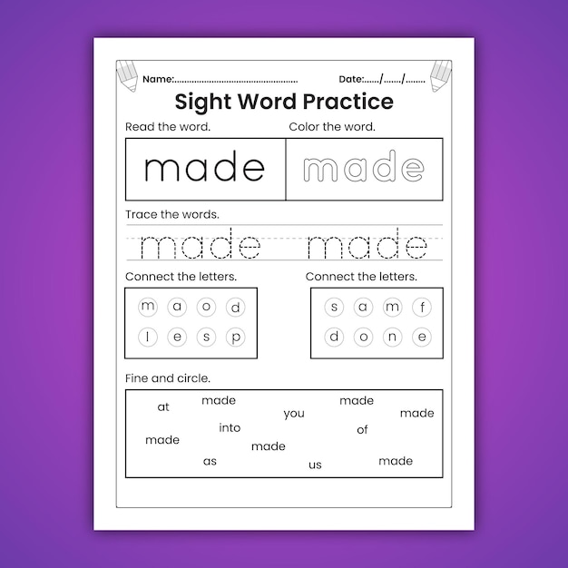 Sight Words Worksheets for Kids