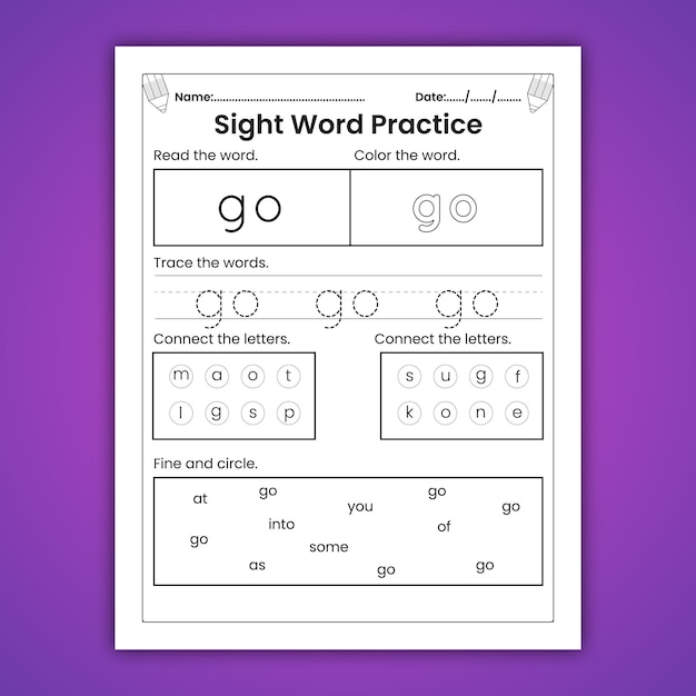Premium Vector Sight Words Worksheets for Kids