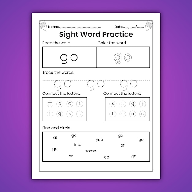 Sight words worksheets for kids