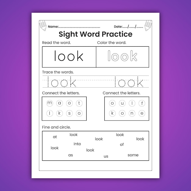 Fogli di lavoro di sight words per bambini