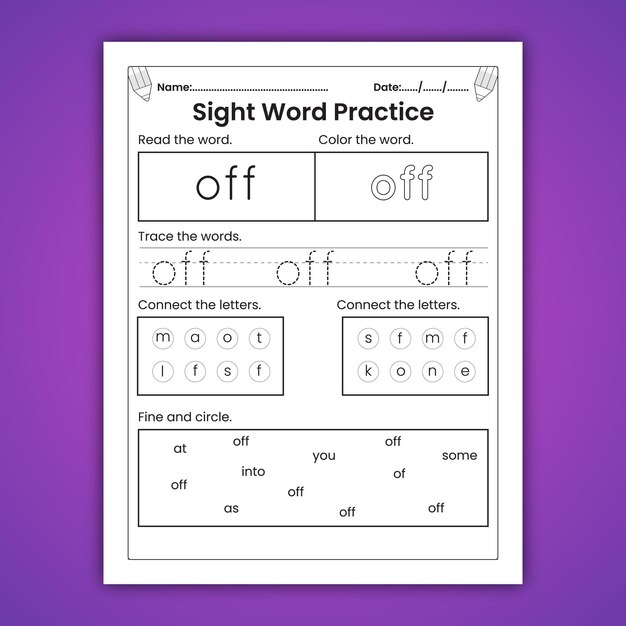 Sight Words Worksheets for Kids