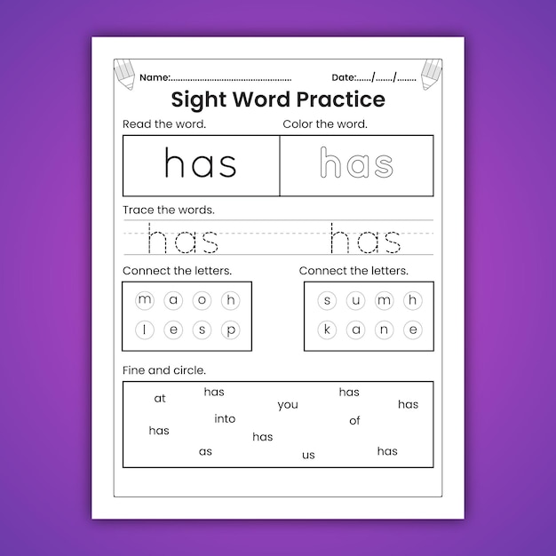 Sight Words Worksheets for Kids