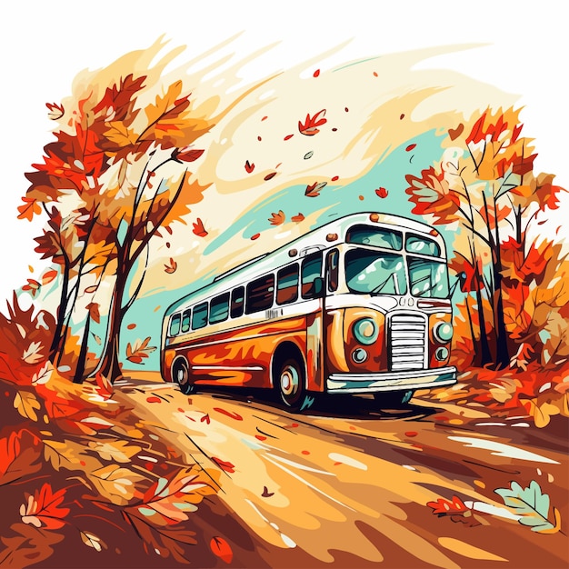 Vector sightseeing_by_autumn_coloring_bus_vector