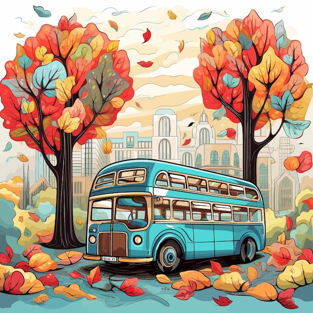 Vector sightseeing_by_autumn_coloring_bus_vector