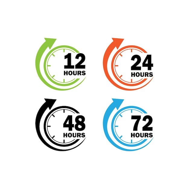 Sign of 12 24 48 and 72 clock arrow hours logo vector icon illustration design