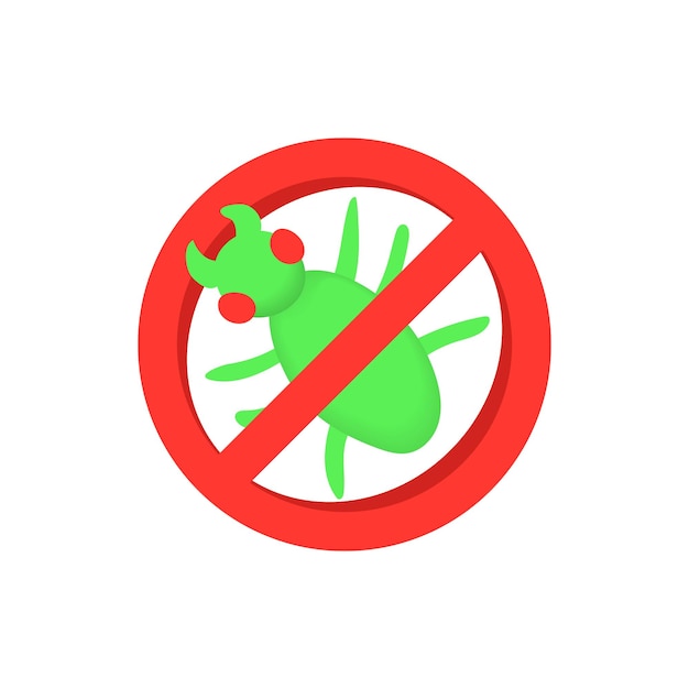 흰색 배경 금지 기호에 고립 된 만화 스타일의 금지 곤충 아이콘의 표시