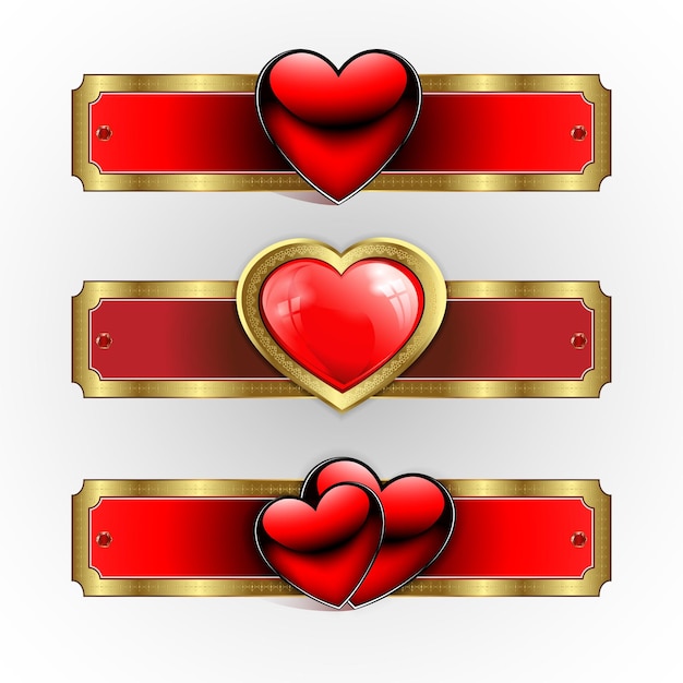 Sign emblem with a red heart set