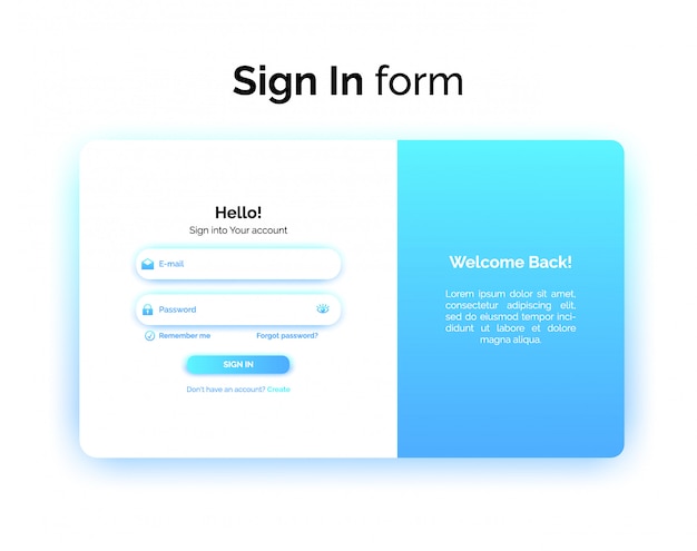 Vector sign in form, web design ui ux, login interface with gradient