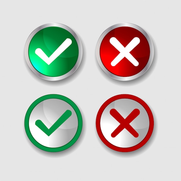 Sign green checkmark and red cross icon for symbol of approved and reject