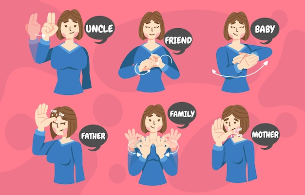 Vector sign language for family signs