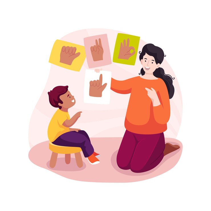 Vector sign language tutor isolated cartoon vector illustration