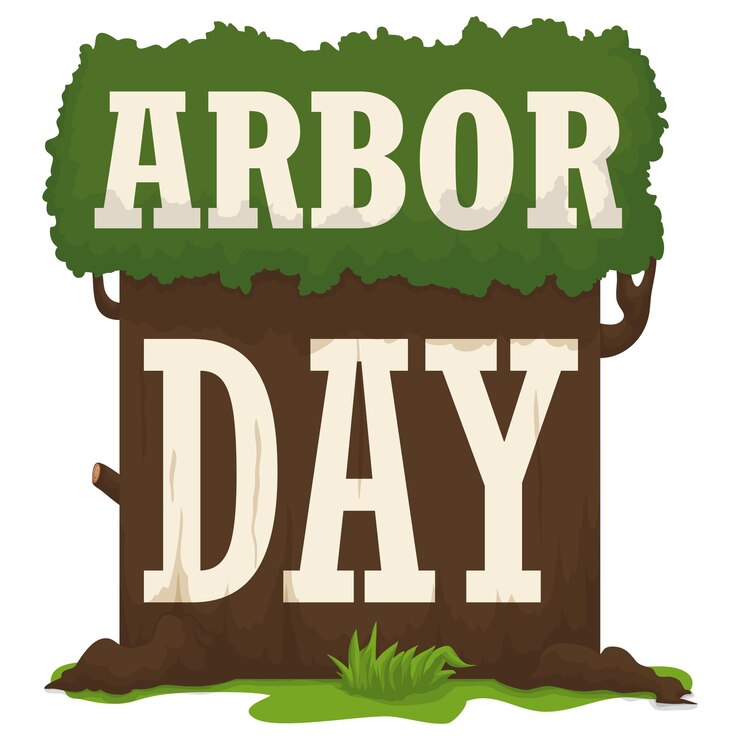Vector sign like a tree with huge trunk to celebrate arbor day on white background