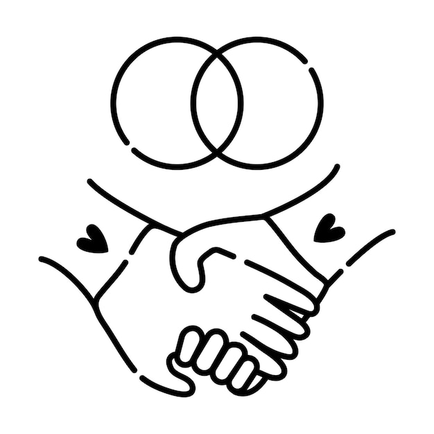 Sign of marriage, holding hands, black line icon