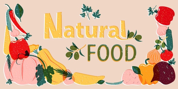 Vettore un cartello per il banner alimentare naturale in stile risografo