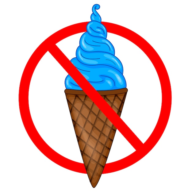 Un cartello che vieta di mangiare il gelato nel territorio. collezione di cartoni animati estivi