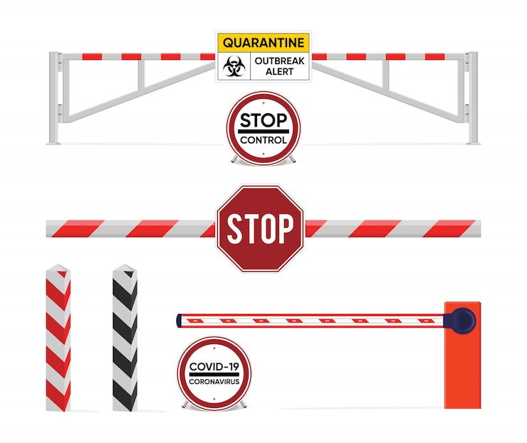 वेक्टर sign of quarantine. closed the barrier. the prevention of the epidemic quarantine. coronavirus disease. covid-2019 alert sign.
