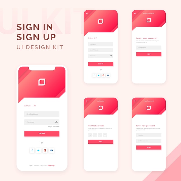 Vector sign in, sign up screen form page design kit for app development, smartphone mockups,  login ui elements, registration, user profile, access to account