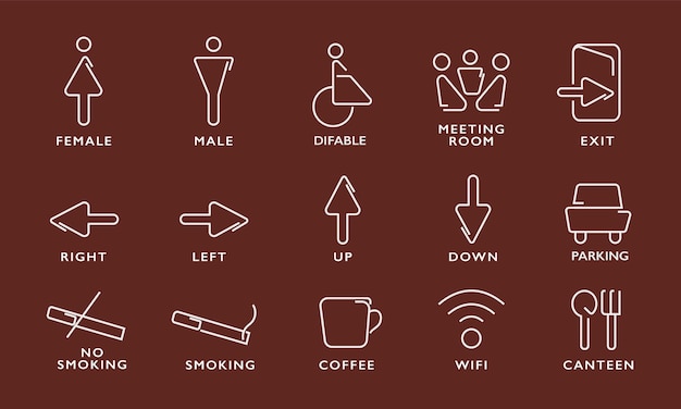 Vector sign system icon set of office