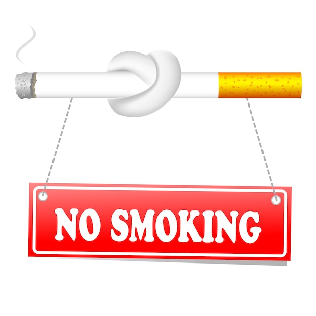 Un cartello che dice di non fumare pende da un gancio che dice di non fumare.