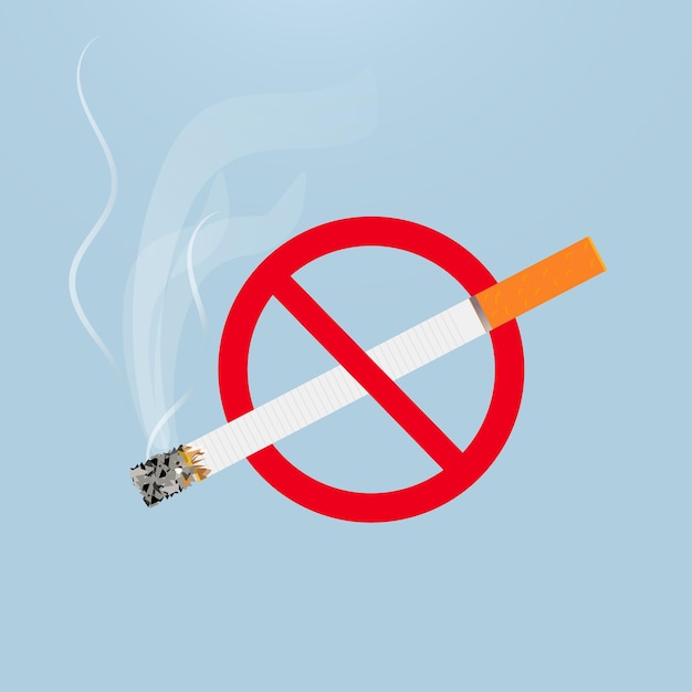 A sign that says no smoking is on a blue background