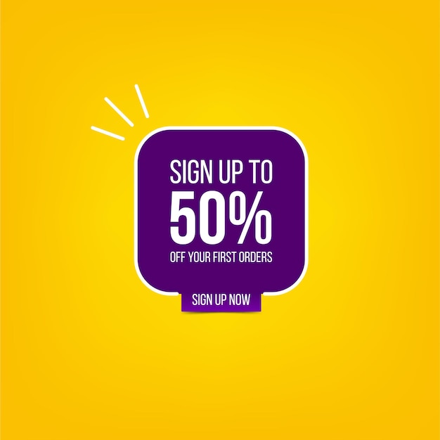 Sign up to 85 percent off your first order Modern banner for sale and discount