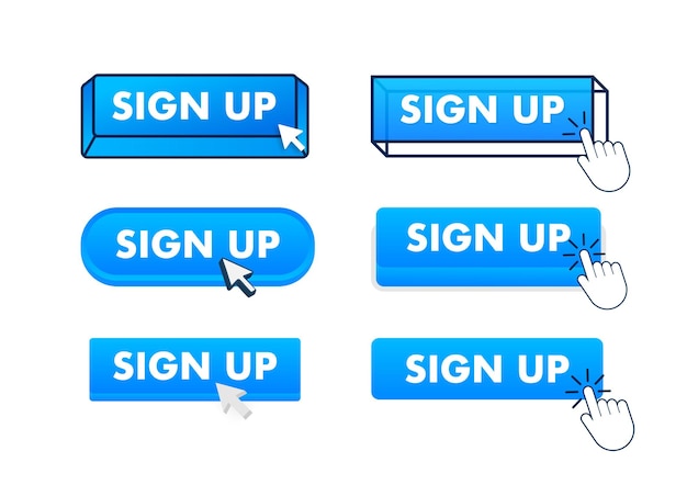 Vector sign up button with pointer clicking sign up web buttons set user interface element in flat style