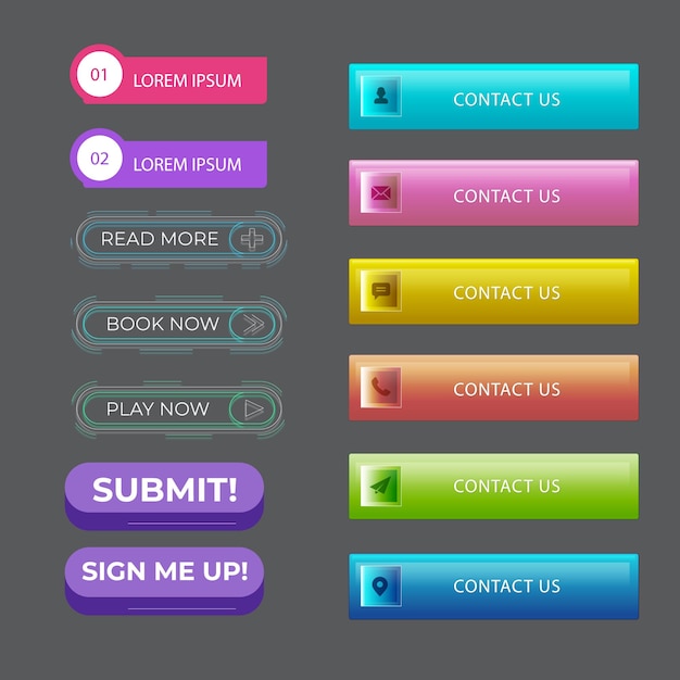 Sign Up and Sign In Button Set Flat Design on White Background