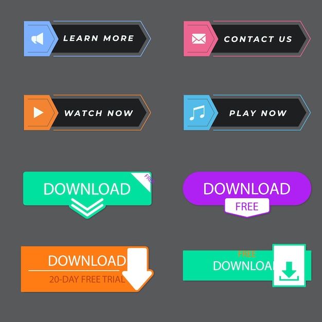 Sign Up and Sign In Button Set Flat Design on White Background