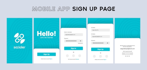 sign up and sign in form screen page user interface or ui kit for mobile app
